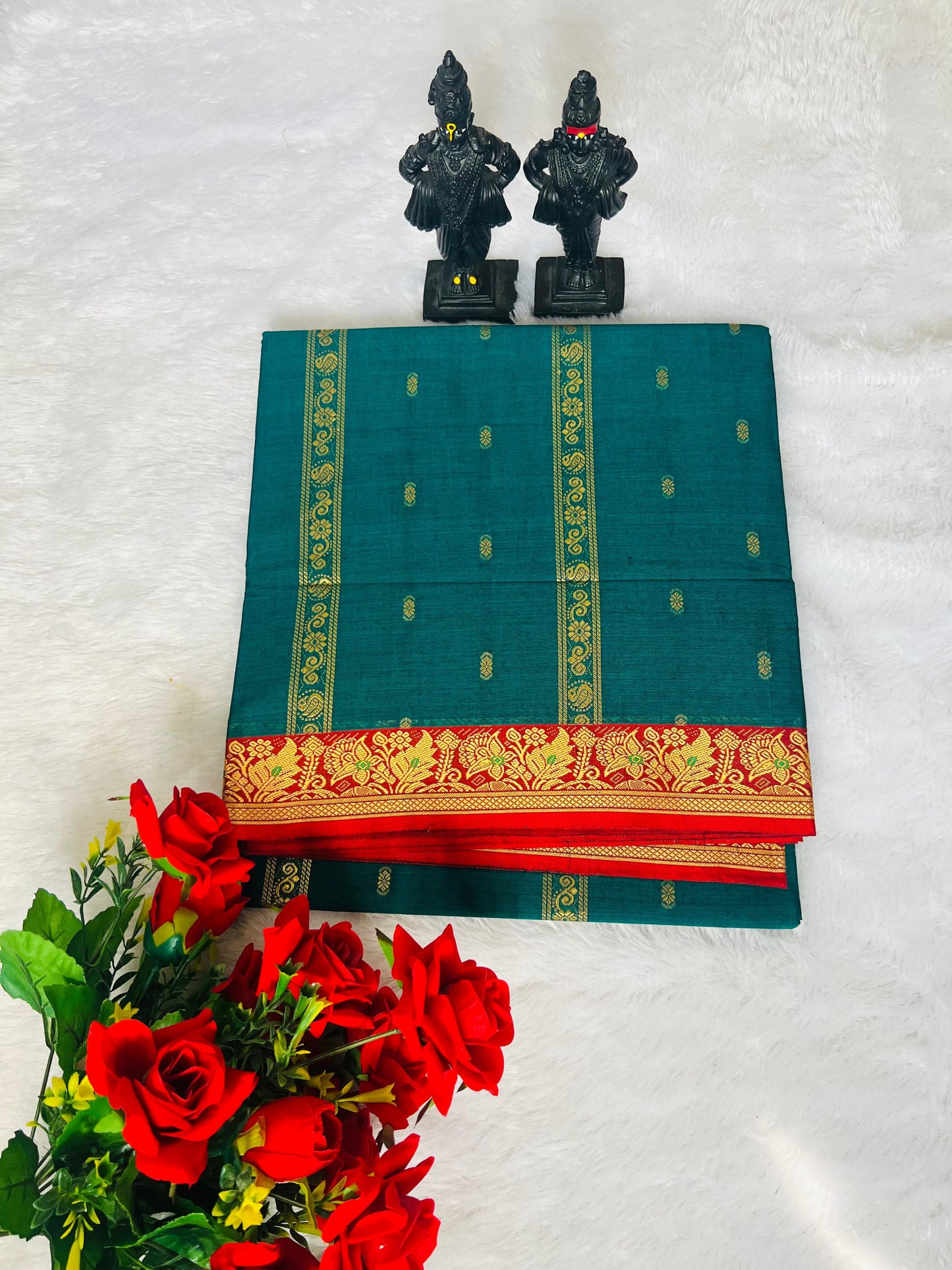 Peacock Blue Kalanjali Narayanpeth Cotton Saree | With Unstitched Blouse Piece For Women