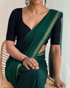 Green Akira Narayanpeth Cotton Saree | With Unstitched Blouse Piece For Women