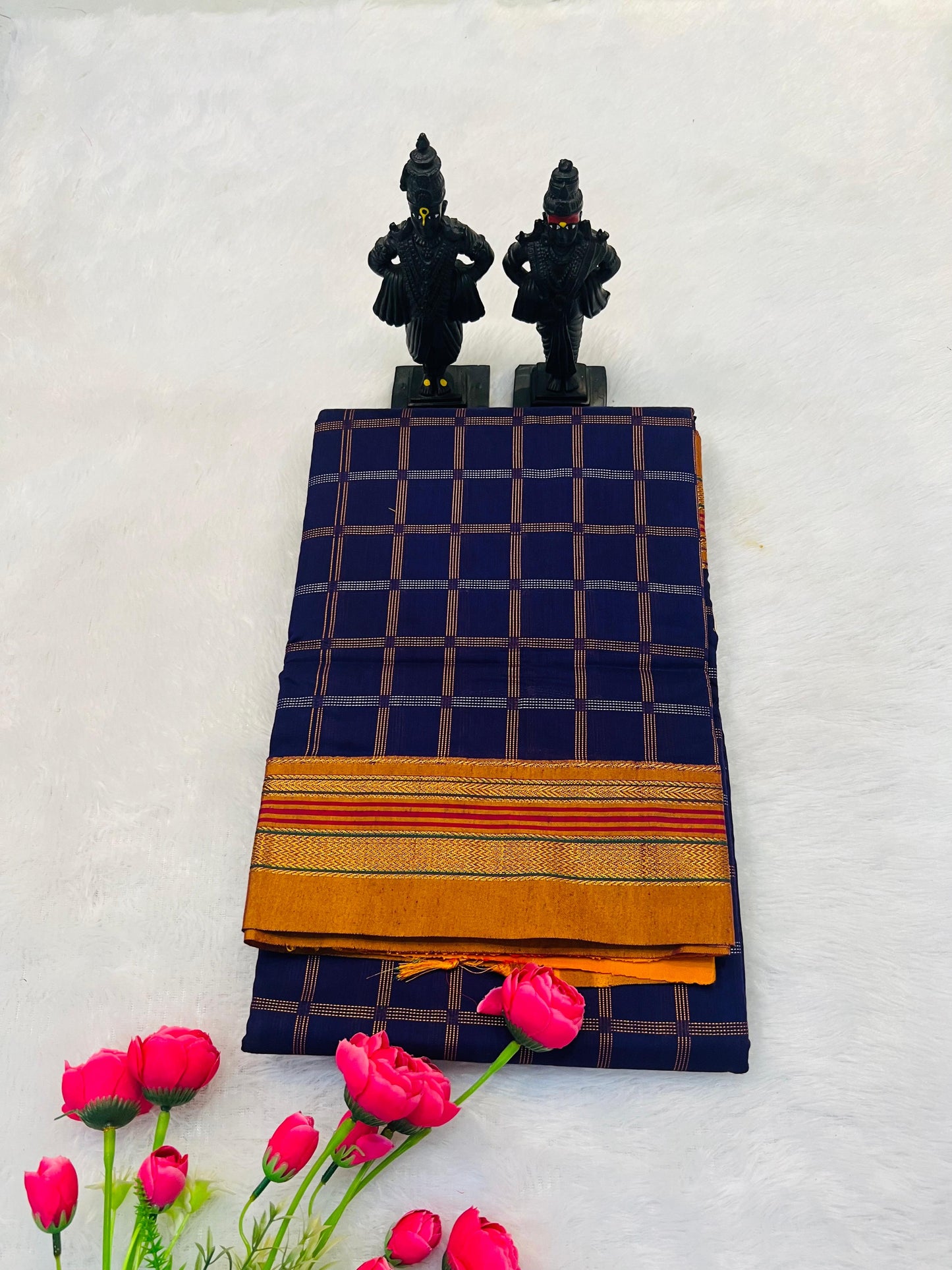 Royal Blue Anvita Narayanpeth Cotton Saree | With Unstitched Blouse Piece For Women