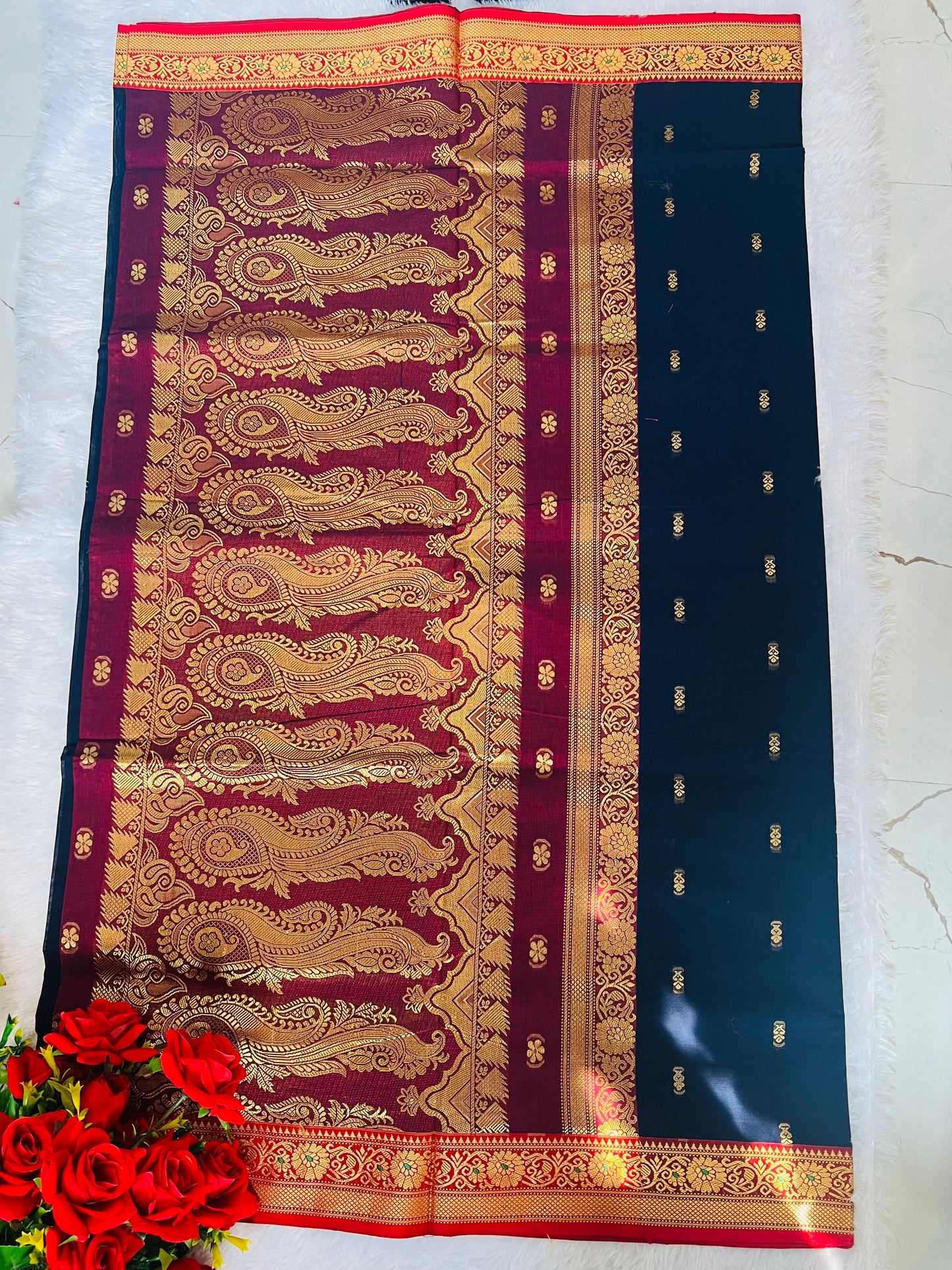 Royal Blue Ahalya Narayanpeth Cotton Saree | With Unstitched Blouse Piece For Women