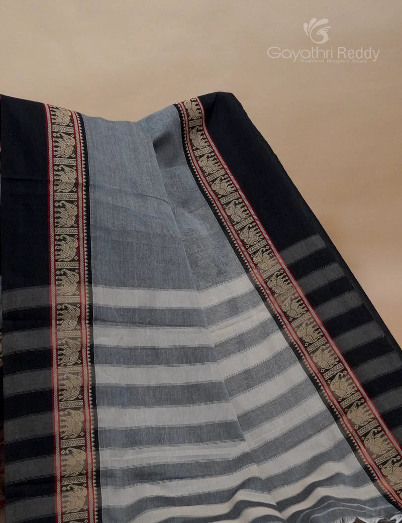 Grey Nidhi Narayanpeth Cotton Saree | With Unstitched Blouse Piece For Women