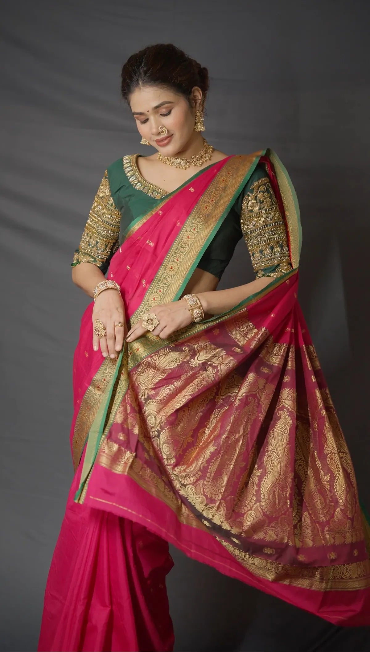 Pink Radhika Narayanpeth Cotton Saree | With Unstitched Blouse Piece For Women