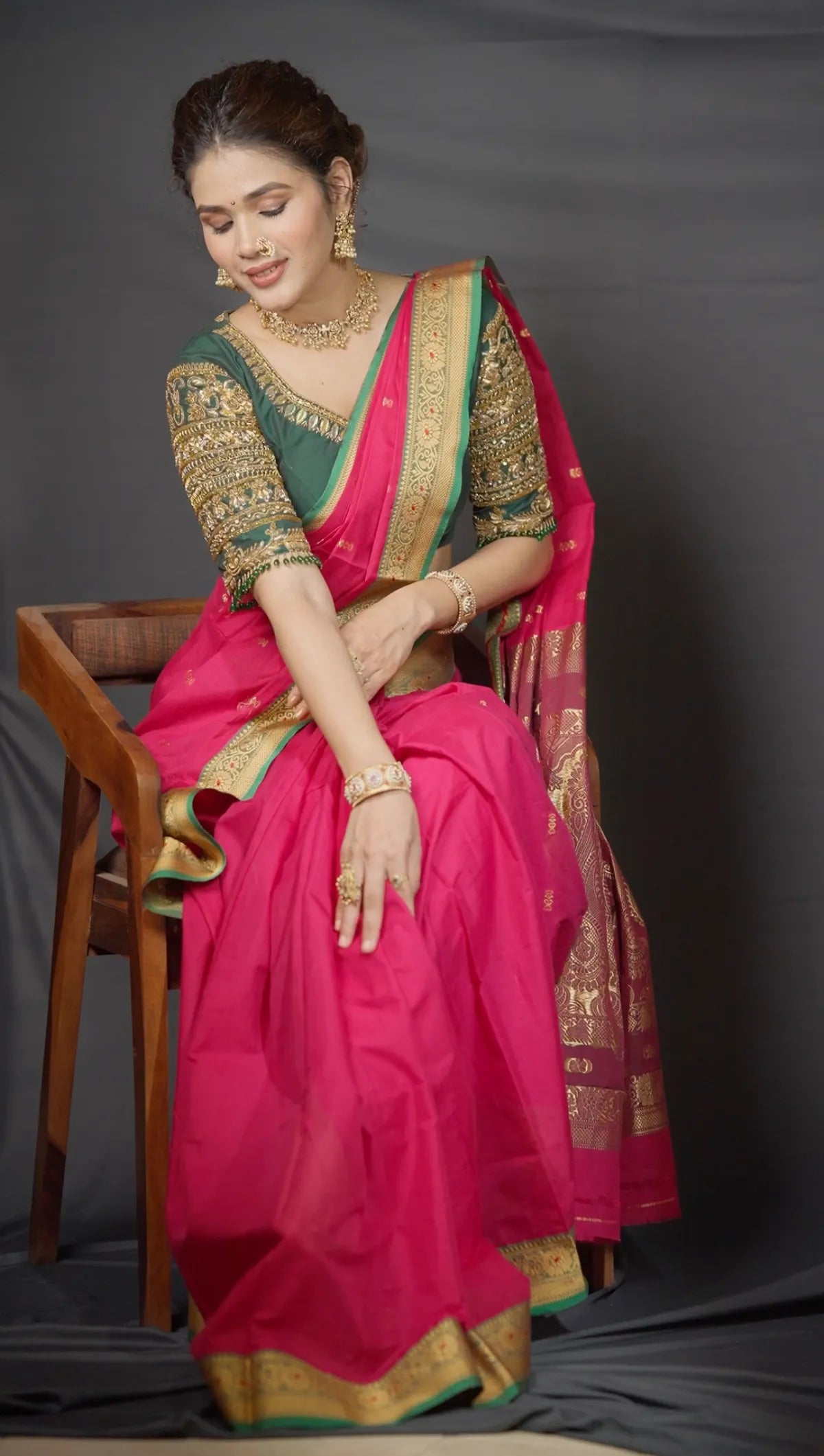 Pink Radhika Narayanpeth Cotton Saree | With Unstitched Blouse Piece For Women