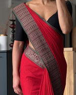 Red Khushi Narayanpeth Cotton Saree | With Unstitched Blouse Piece For Women