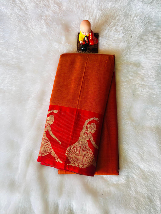 Orange Kalastree Narayanpeth Cotton Saree | With Unstitched Blouse Piece For Women