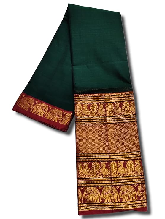 Bottle Green Ayodhya Narayanpeth Cotton Saree | With Unstitched Blouse Piece For Women