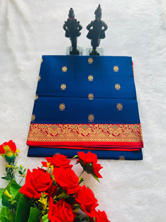Royal Blue Ahalya Narayanpeth Cotton Saree | With Unstitched Blouse Piece For Women