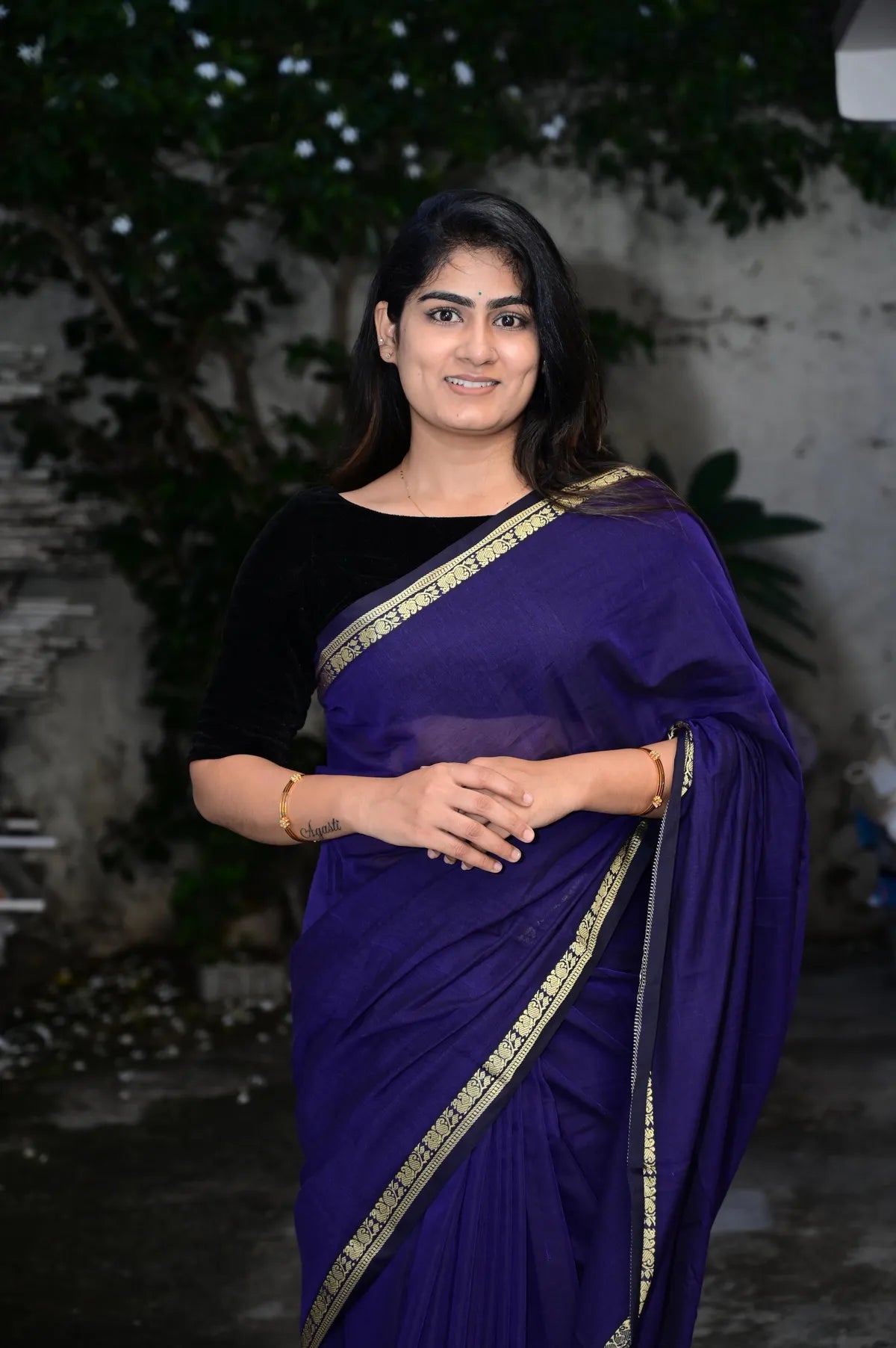 Dark Purple Raaga Narayanpeth Cotton Saree | With Unstitched Blouse Piece For Women