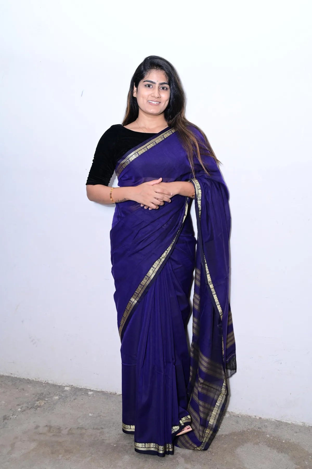 Dark Purple Raaga Narayanpeth Cotton Saree | With Unstitched Blouse Piece For Women