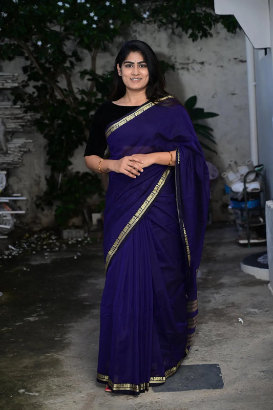 Dark Purple Raaga Narayanpeth Cotton Saree | With Unstitched Blouse Piece For Women