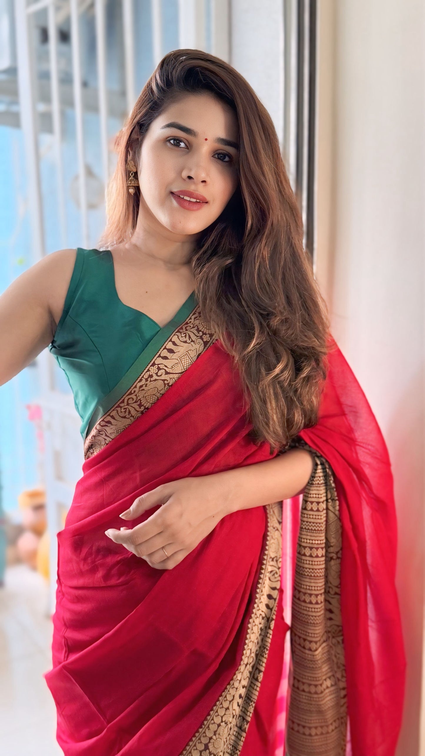 Red Khushi Narayanpeth Cotton Saree | With Unstitched Blouse Piece For Women