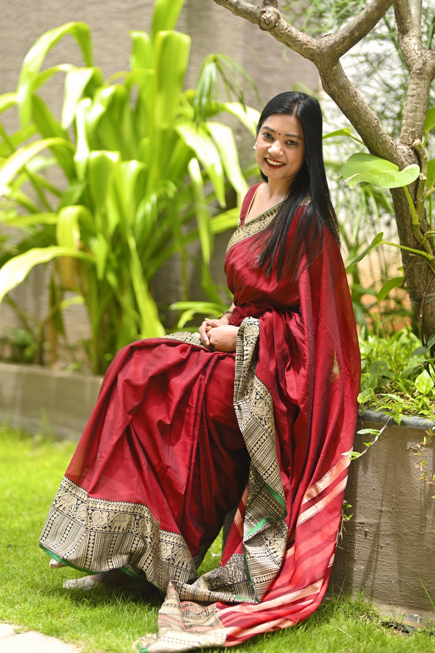 Maroon Khushi Narayanpeth Cotton Saree | With Unstitched Blouse Piece For Women