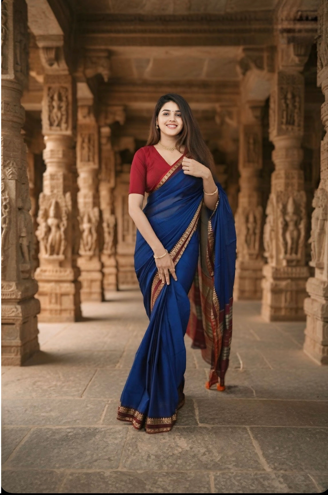 Blue Ragini Narayanpeth Cotton Saree | With Unstitched Blouse Piece For Women