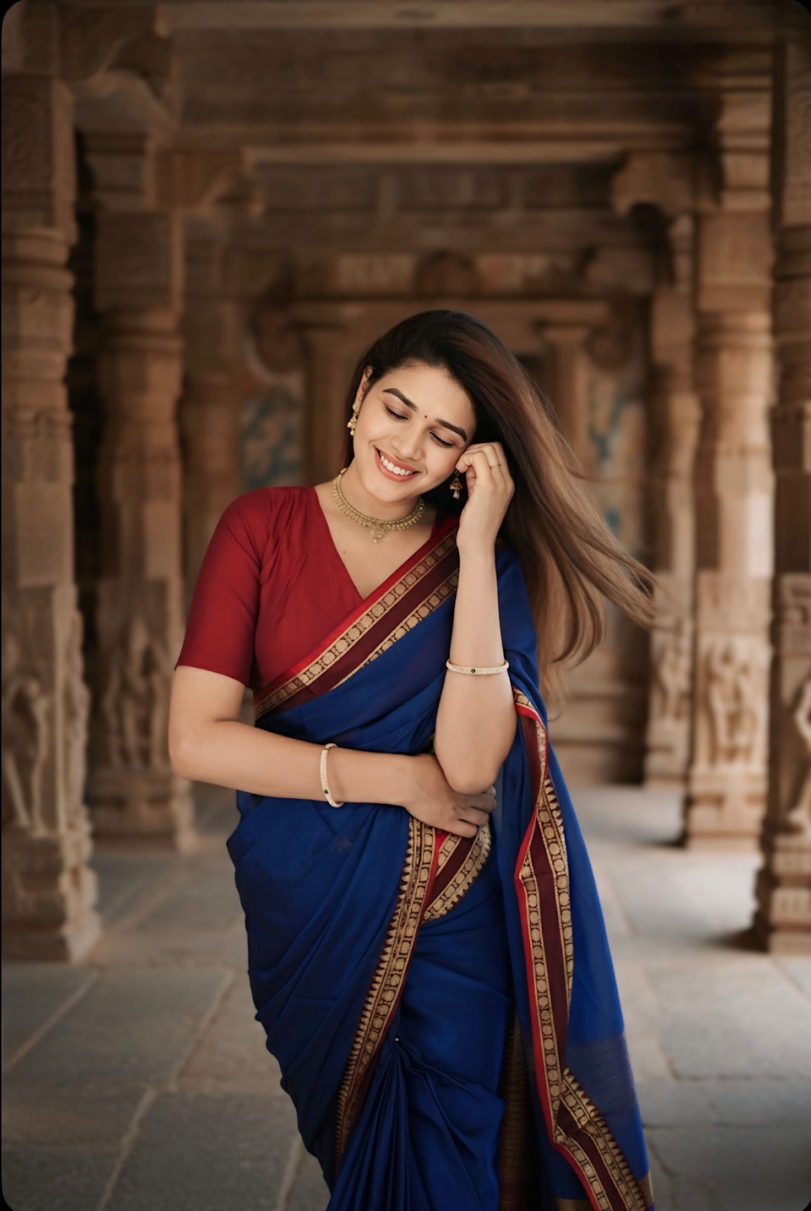 Blue Ragini Narayanpeth Cotton Saree | With Unstitched Blouse Piece For Women