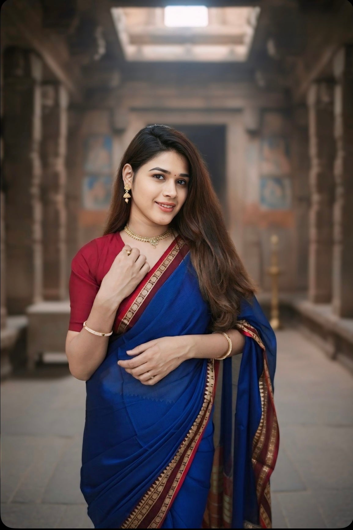 Blue Ragini Narayanpeth Cotton Saree | With Unstitched Blouse Piece For Women
