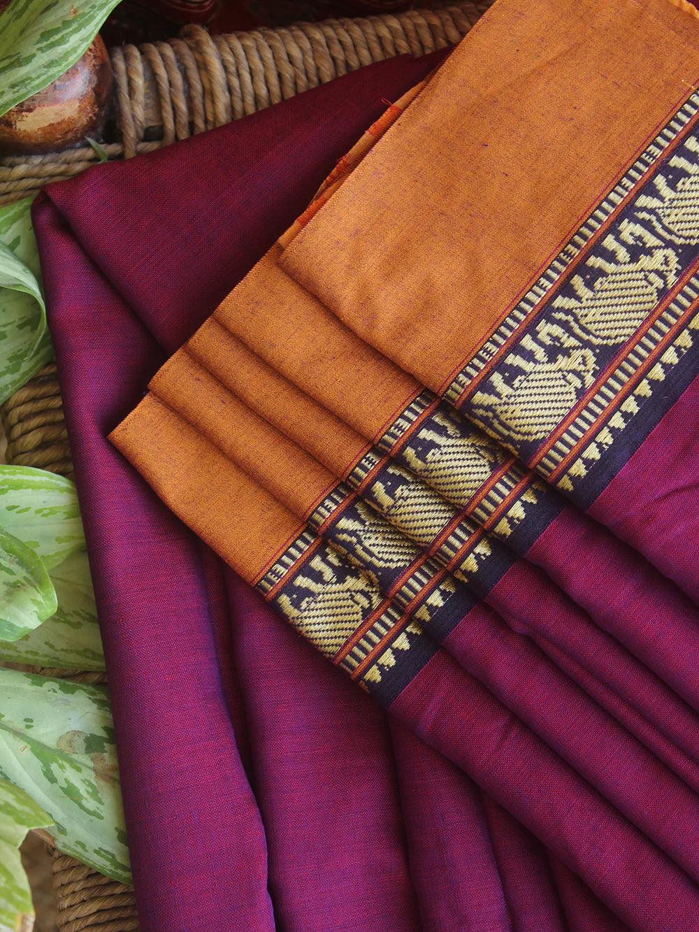 Magenta Nidhi Narayanpeth Cotton Saree | With Unstitched Blouse Piece For Women