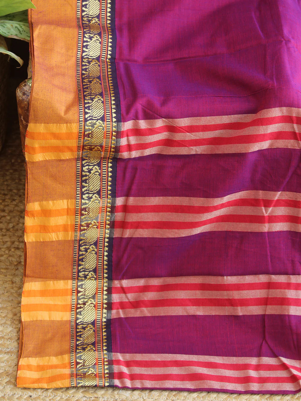Magenta Nidhi Narayanpeth Cotton Saree | With Unstitched Blouse Piece For Women
