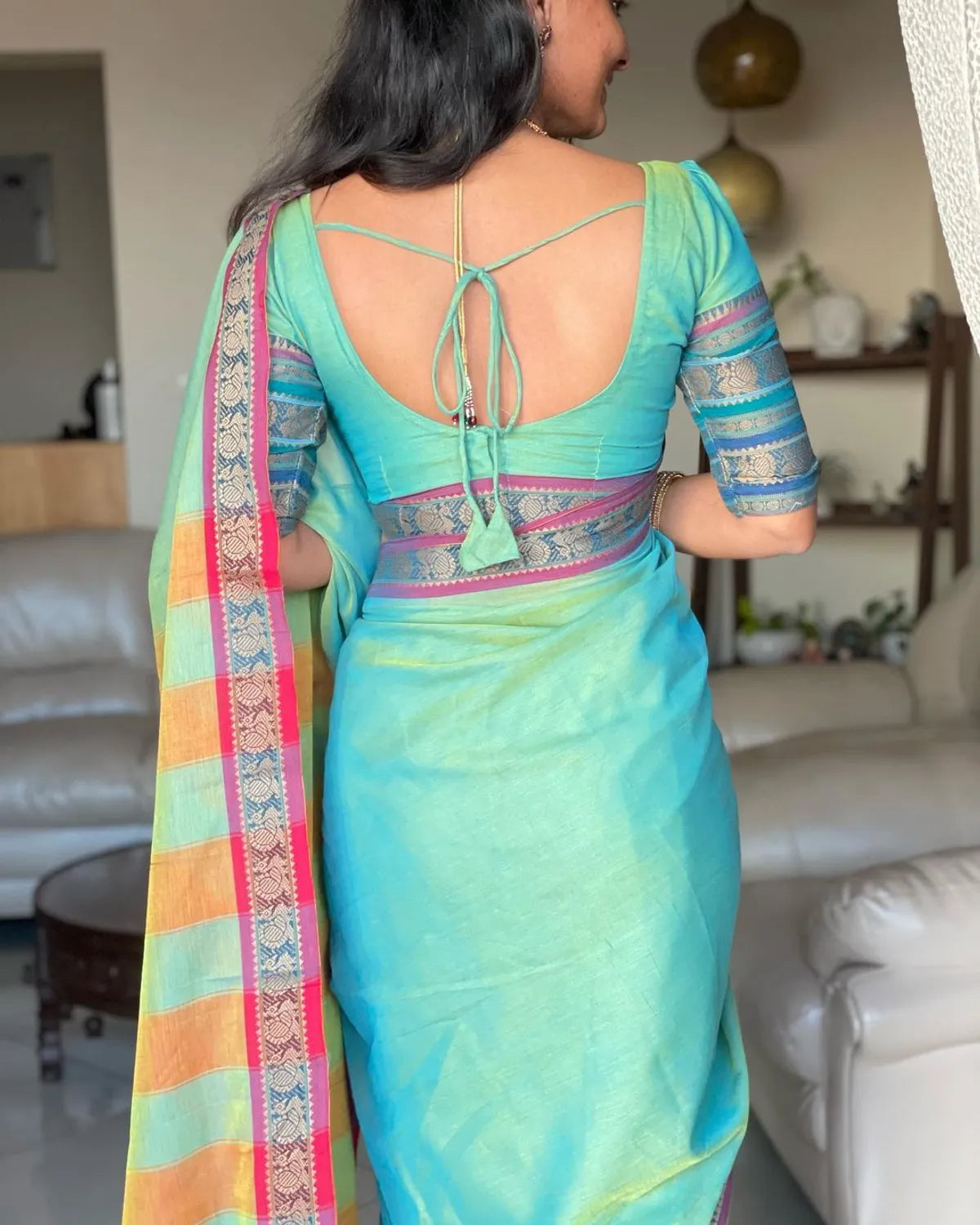 Dual Shaded Aradhya Narayanpeth Cotton Saree | With Unstitched Blouse Piece For Women