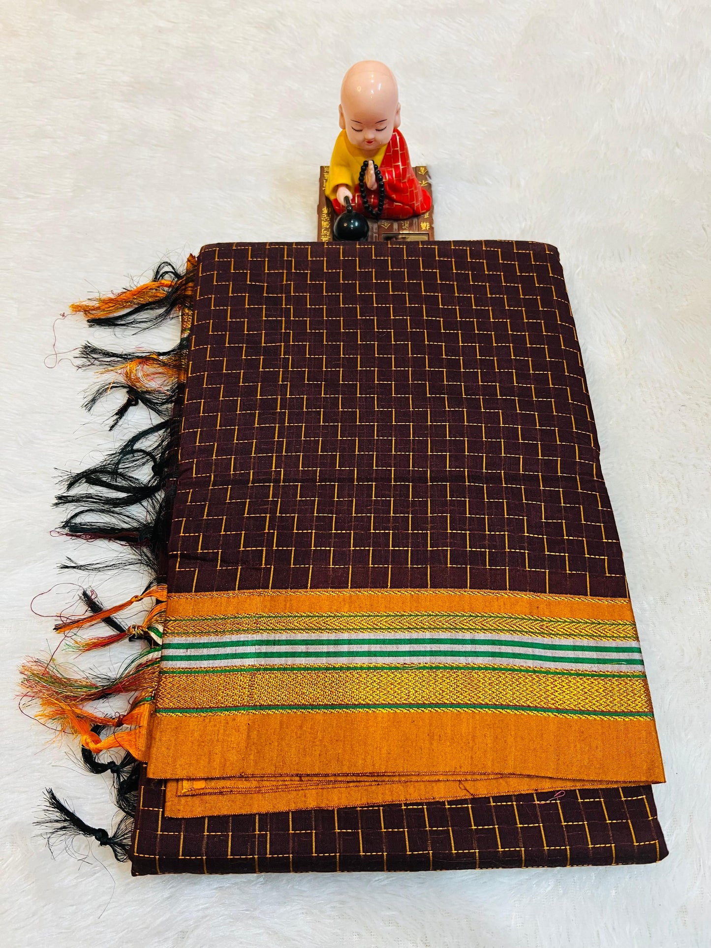 Chacolate Zigzag Narayanpeth Cotton Saree | With Unstitched Blouse Piece For Women