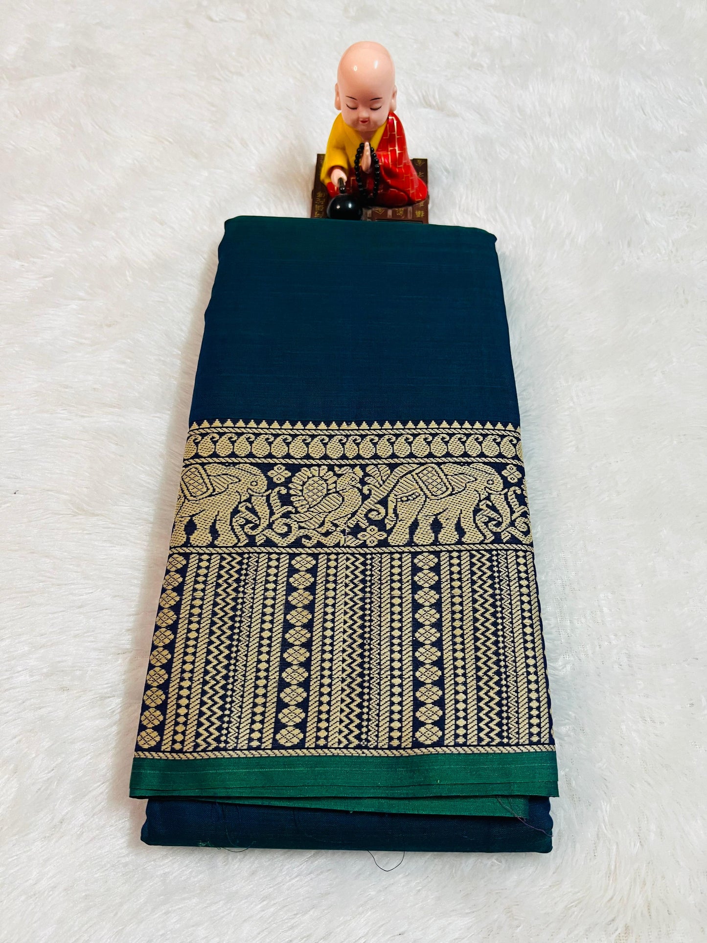 Teal Khushi Narayanpeth Cotton Saree | With Unstitched Blouse Piece For Women