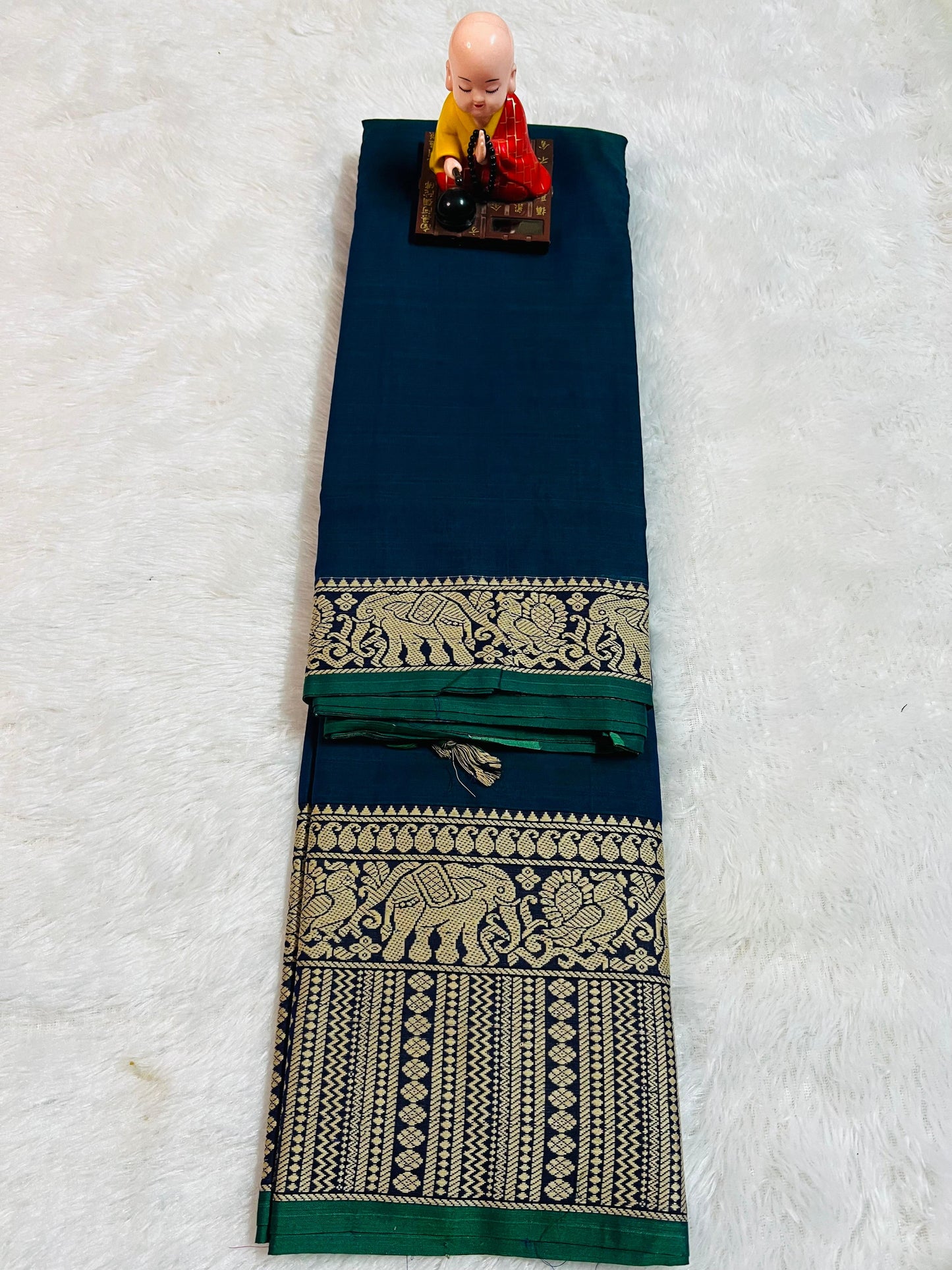 Teal Khushi Narayanpeth Cotton Saree | With Unstitched Blouse Piece For Women