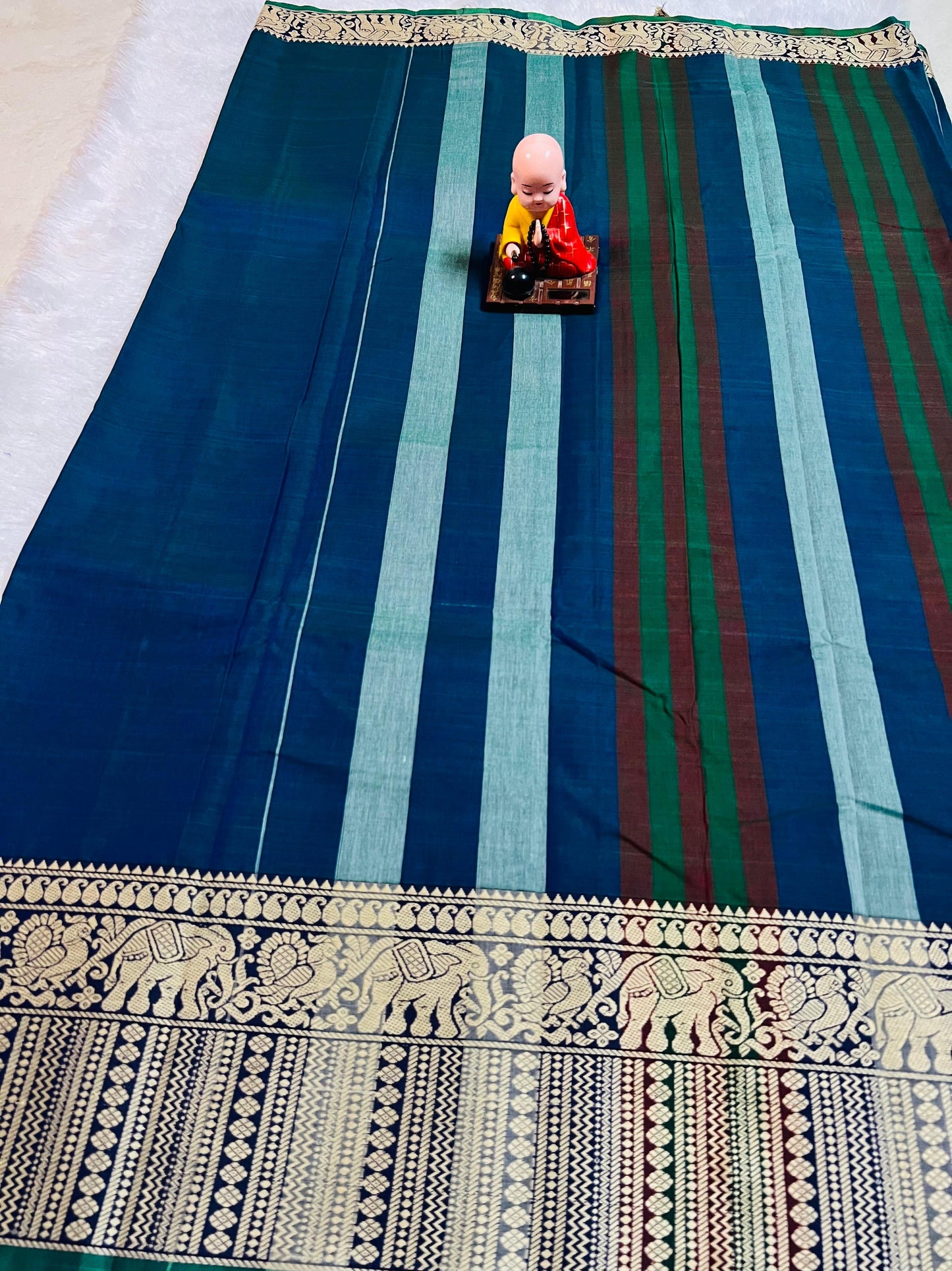 Teal Khushi Narayanpeth Cotton Saree | With Unstitched Blouse Piece For Women