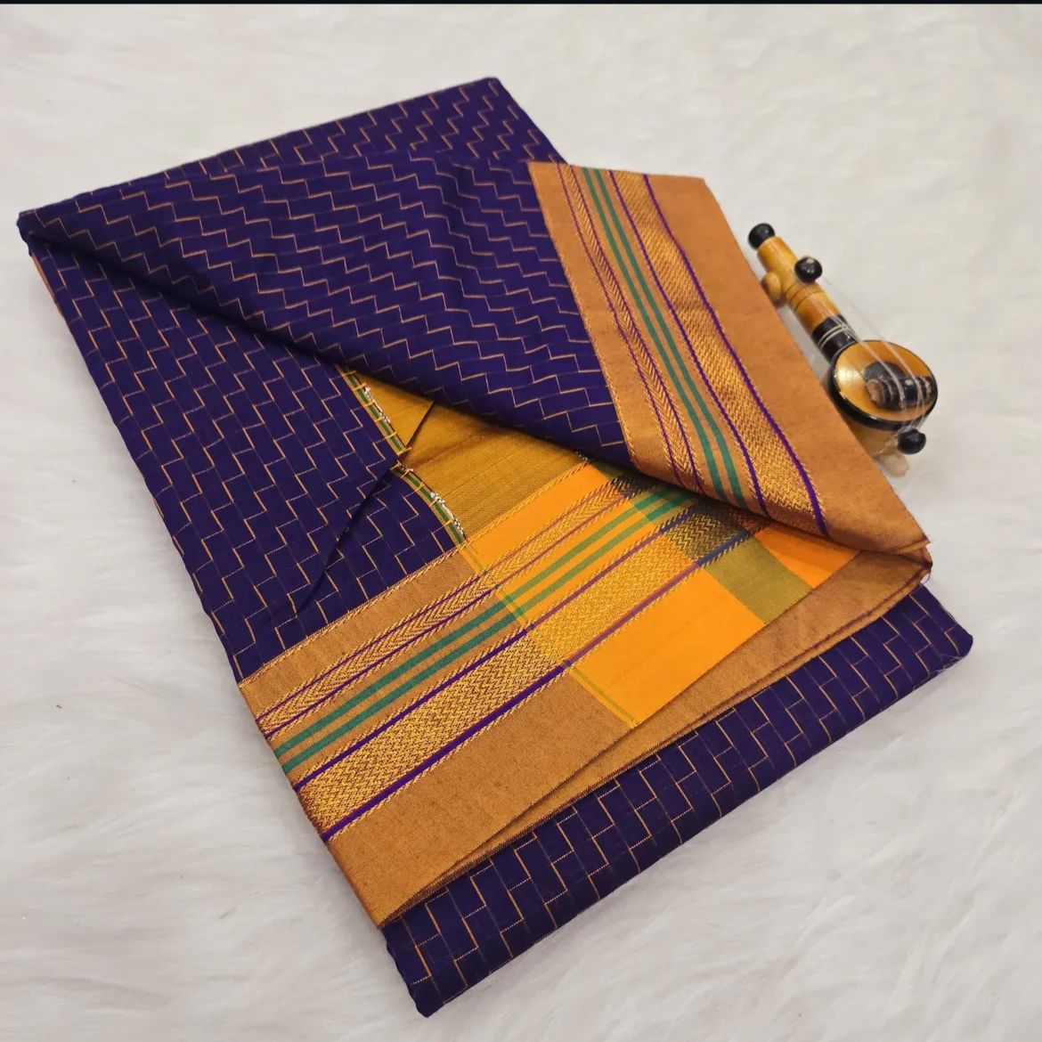 Purple Zigzag  Masarised  Cotton Saree | With Unstitched Blouse Piece For Women