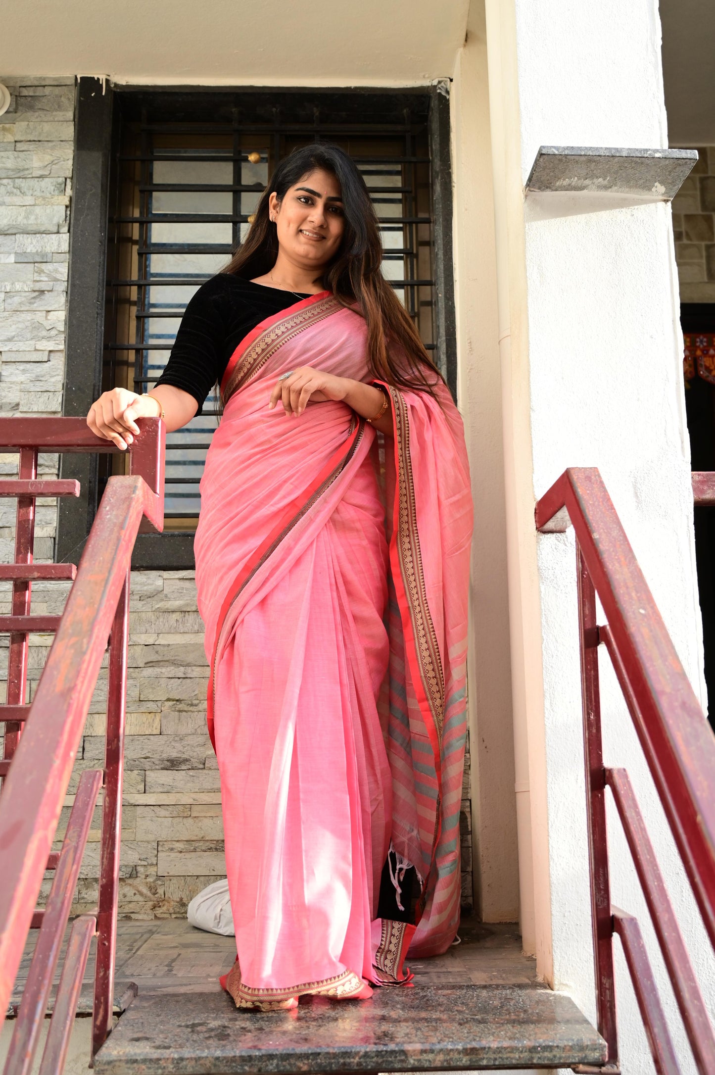 Pink Viha Narayanpeth Cotton Saree | With Unstitched Blouse Piece For Women