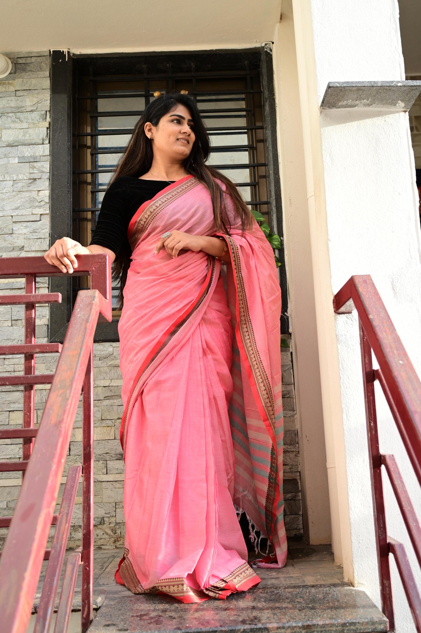Pink Viha Narayanpeth Cotton Saree | With Unstitched Blouse Piece For Women