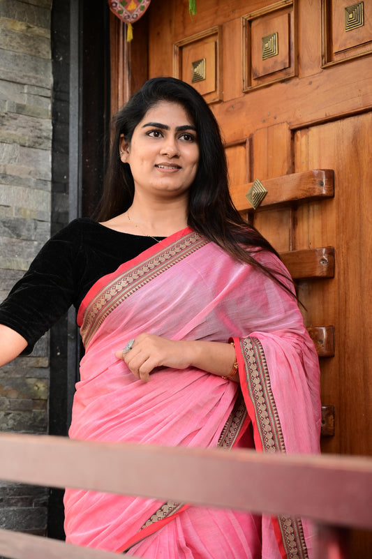 Pink Viha Narayanpeth Cotton Saree | With Unstitched Blouse Piece For Women