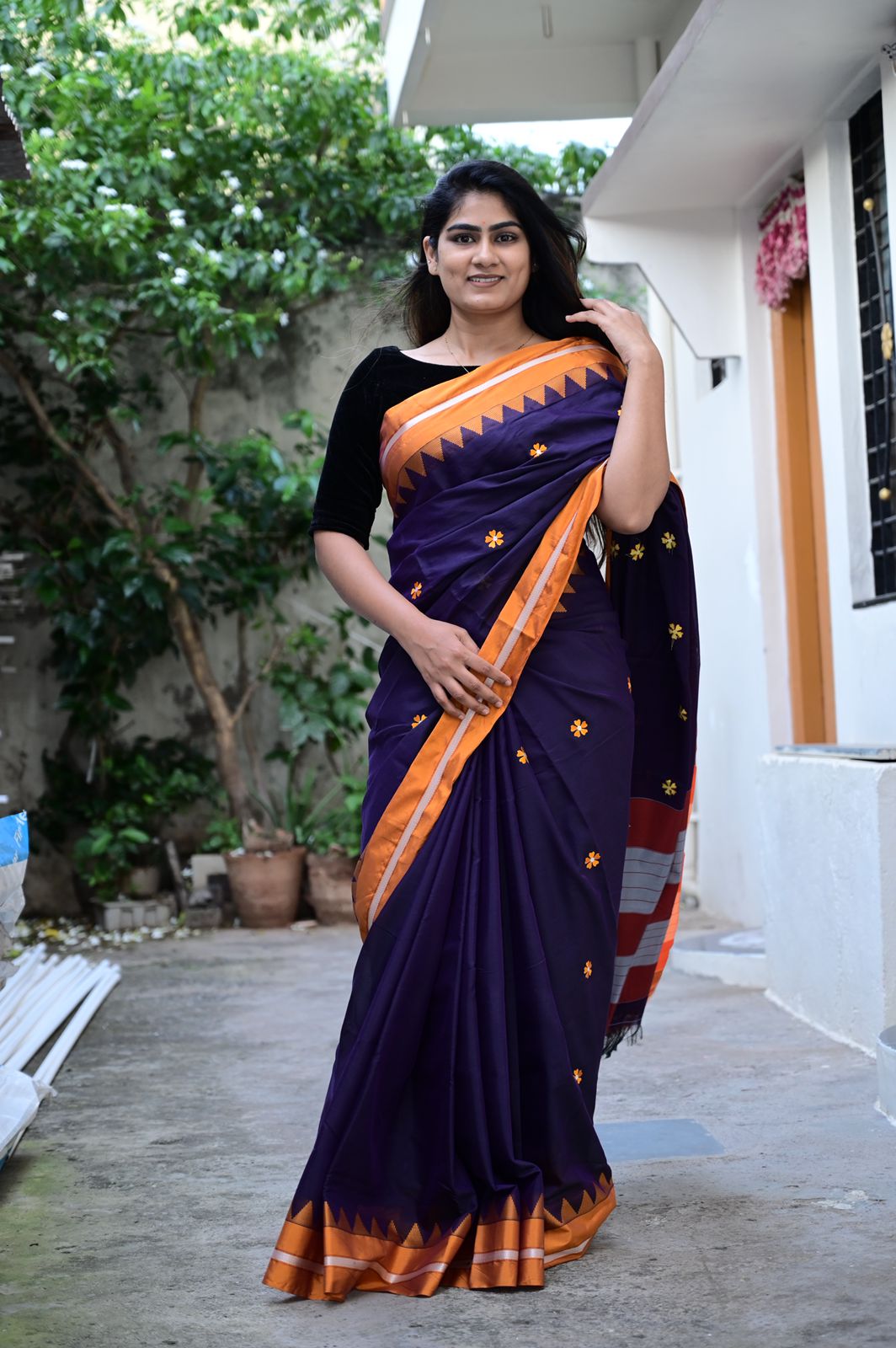 Blue Aishwarya Acrylic Cotton Saree | With Unstitched Blouse Piece For Women