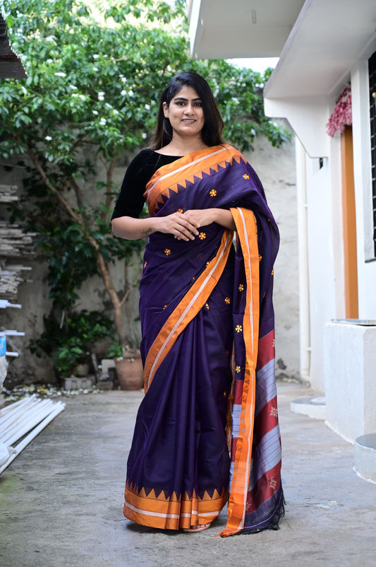 Blue Aishwarya Acrylic Cotton Saree | With Unstitched Blouse Piece For Women
