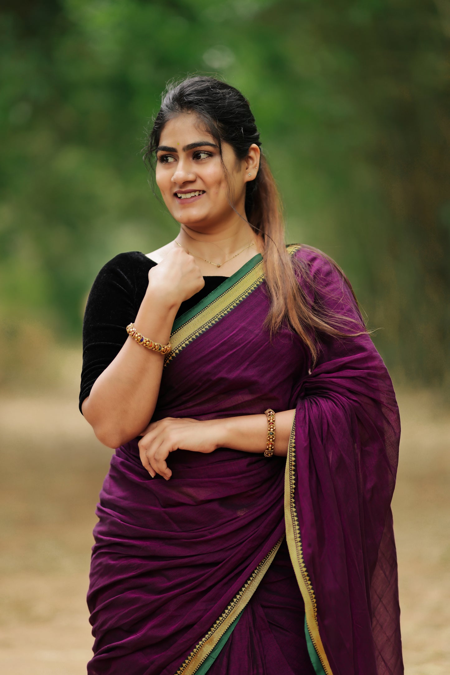 Dark Purple Akira Narayanpeth Cotton Saree | With Unstitched Blouse Piece For Women