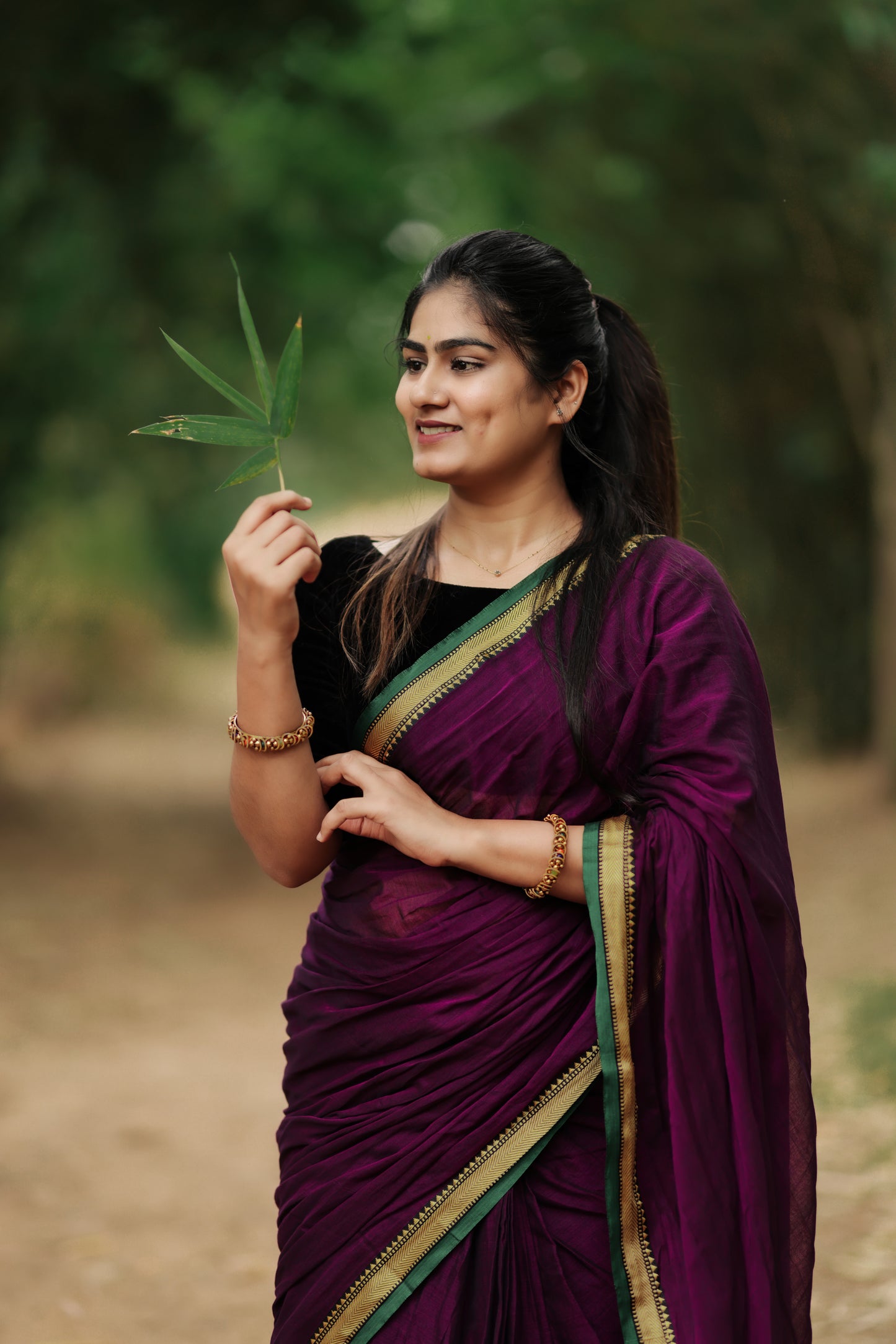 Dark Purple Akira Narayanpeth Cotton Saree | With Unstitched Blouse Piece For Women
