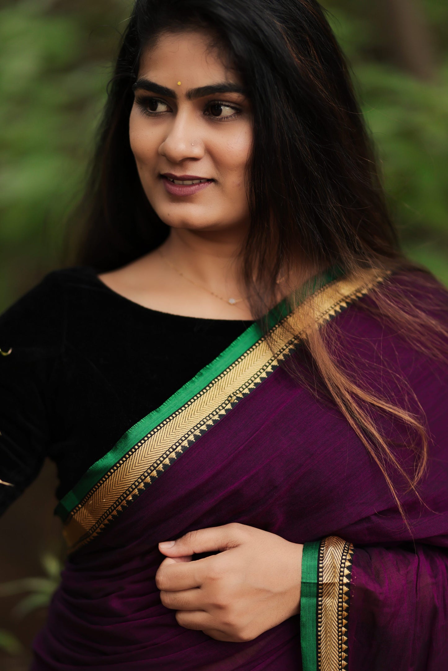 Dark Purple Akira Narayanpeth Cotton Saree | With Unstitched Blouse Piece For Women