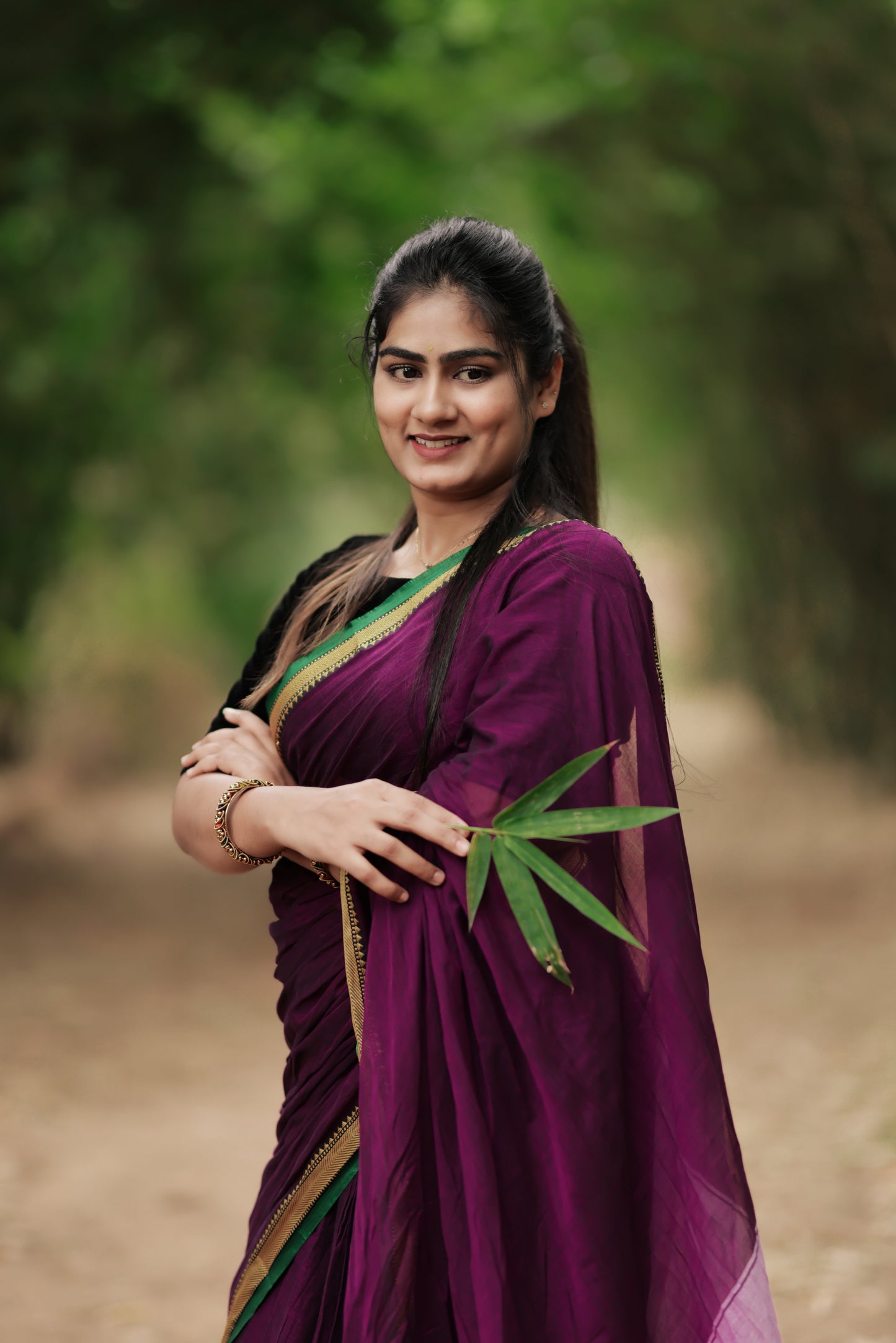 Dark Purple Akira Narayanpeth Cotton Saree | With Unstitched Blouse Piece For Women