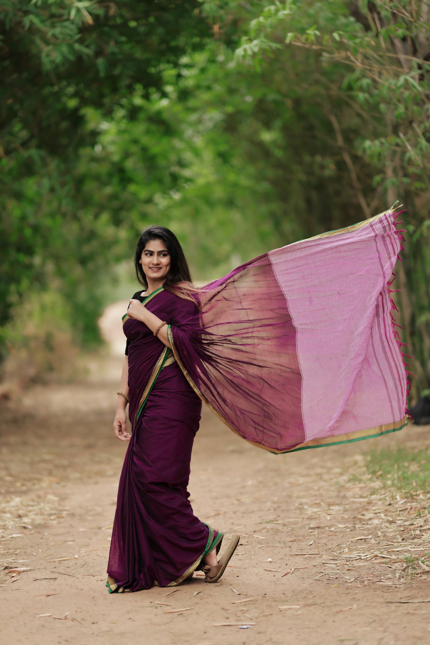Dark Purple Akira Narayanpeth Cotton Saree | With Unstitched Blouse Piece For Women