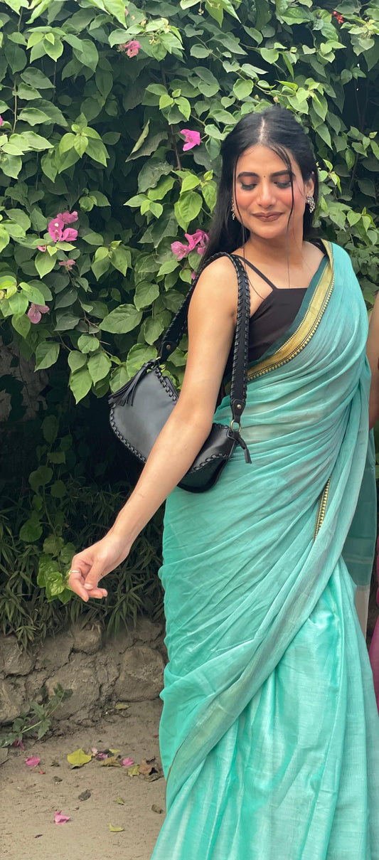 Sky Blue Akira Narayanpeth Cotton Saree | With Unstitched Blouse Piece For Women