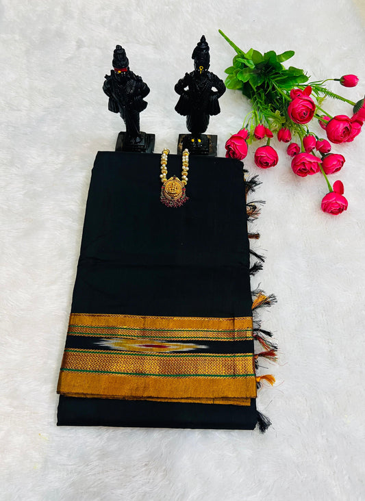 Black Patola Acrylic Cotton Saree | With Unstitched Blouse Piece For Women