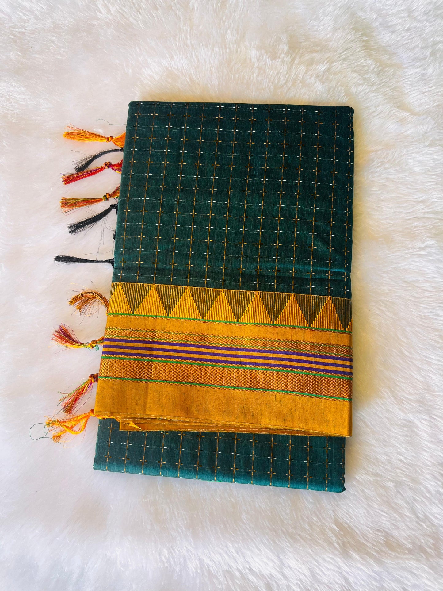 Blue Temple Star Plus Acrylic Cotton Saree | With Unstitched Blouse Piece For Women