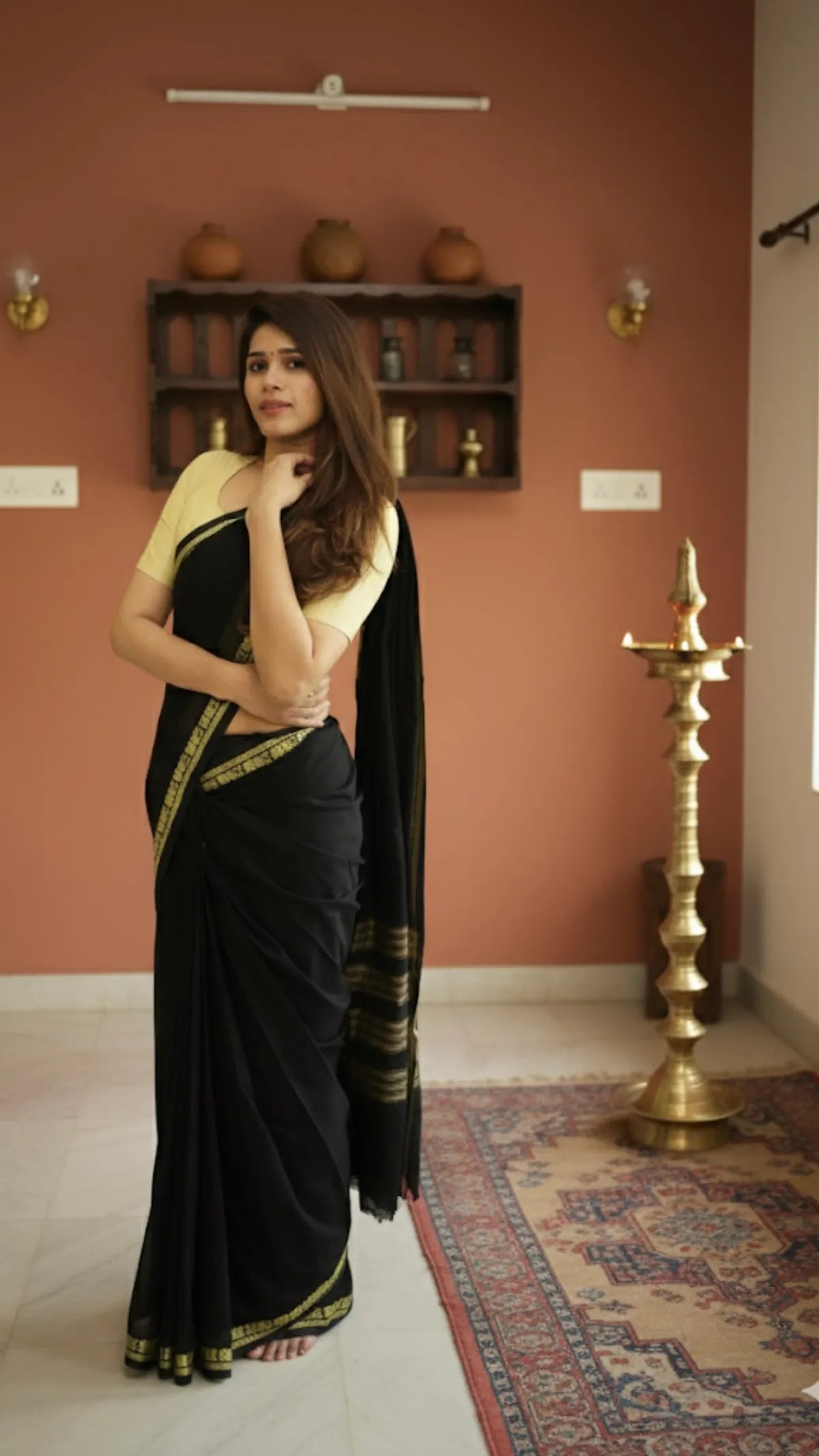 Black Raaga Narayanpeth Cotton Saree | With Unstitched Blouse Piece For Women