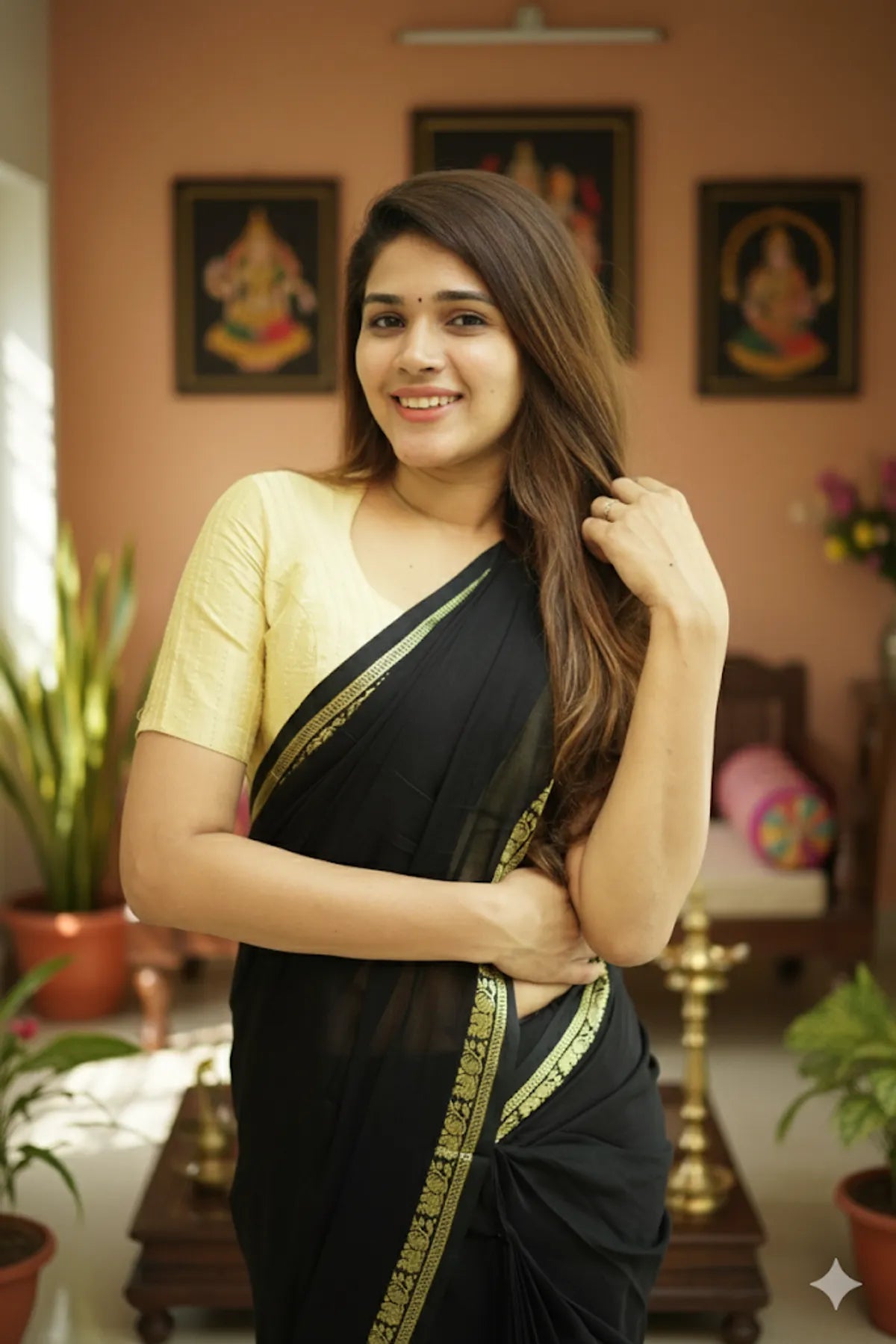 Black Raaga Narayanpeth Cotton Saree | With Unstitched Blouse Piece For Women