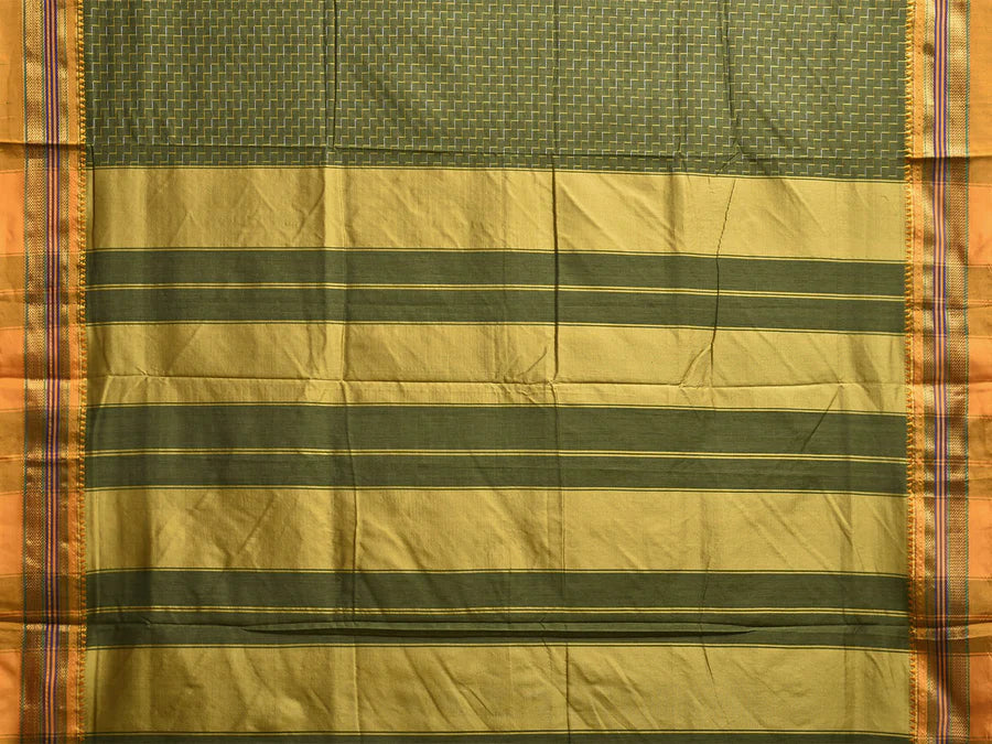 Parrot Green Zigzag Narayanpeth Cotton Saree | With Unstitched Blouse Piece For Women