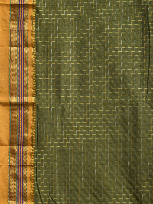 Parrot Green Zigzag Narayanpeth Cotton Saree | With Unstitched Blouse Piece For Women