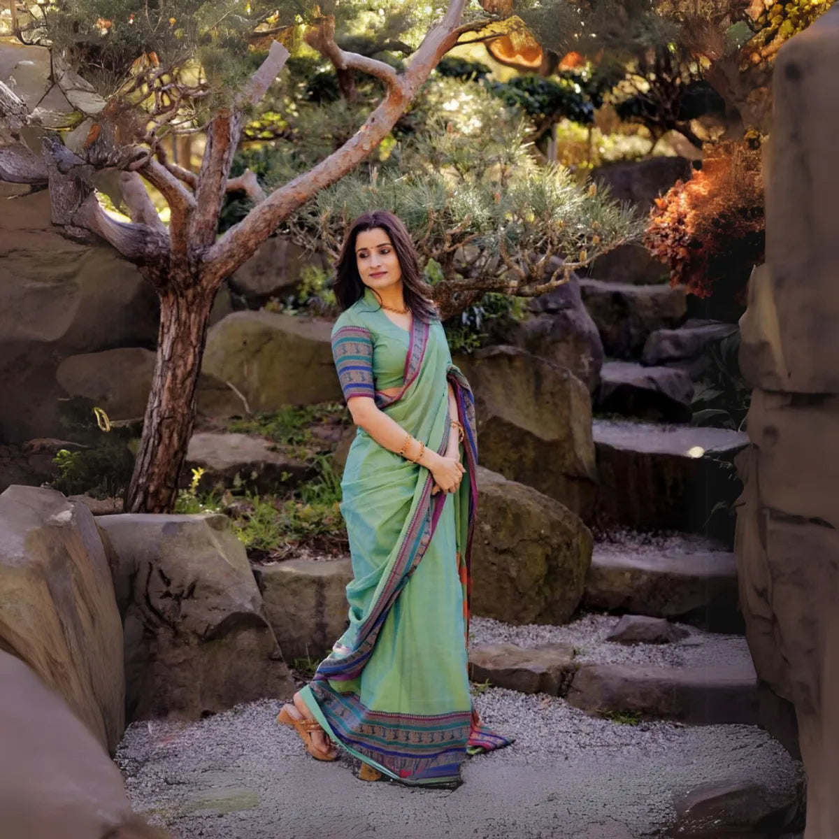Dual Shaded Aradhya Narayanpeth Cotton Saree | With Unstitched Blouse Piece For Women
