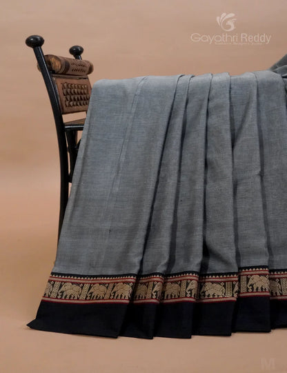 Grey Nidhi Narayanpeth Cotton Saree | With Unstitched Blouse Piece For Women