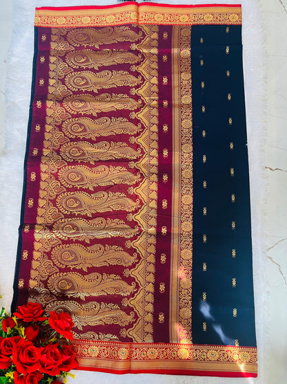 Royal Blue Ahalya Narayanpeth Cotton Saree | With Unstitched Blouse Piece For Women