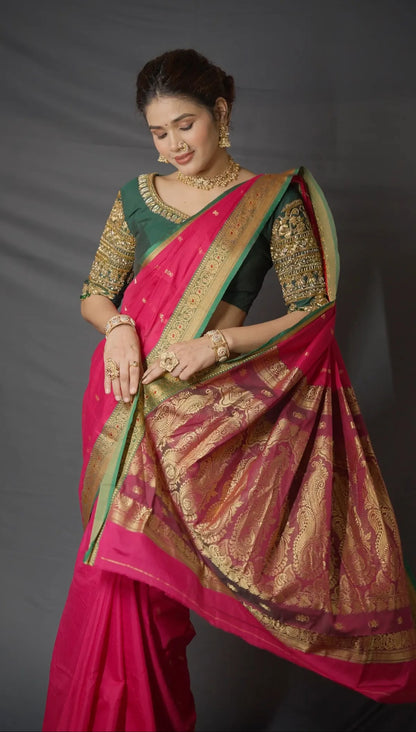 Pink Radhika Narayanpeth Cotton Saree | With Unstitched Blouse Piece For Women