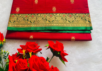 Maroon Ahalya Narayanpeth Cotton Saree | With Unstitched Blouse Piece For Women