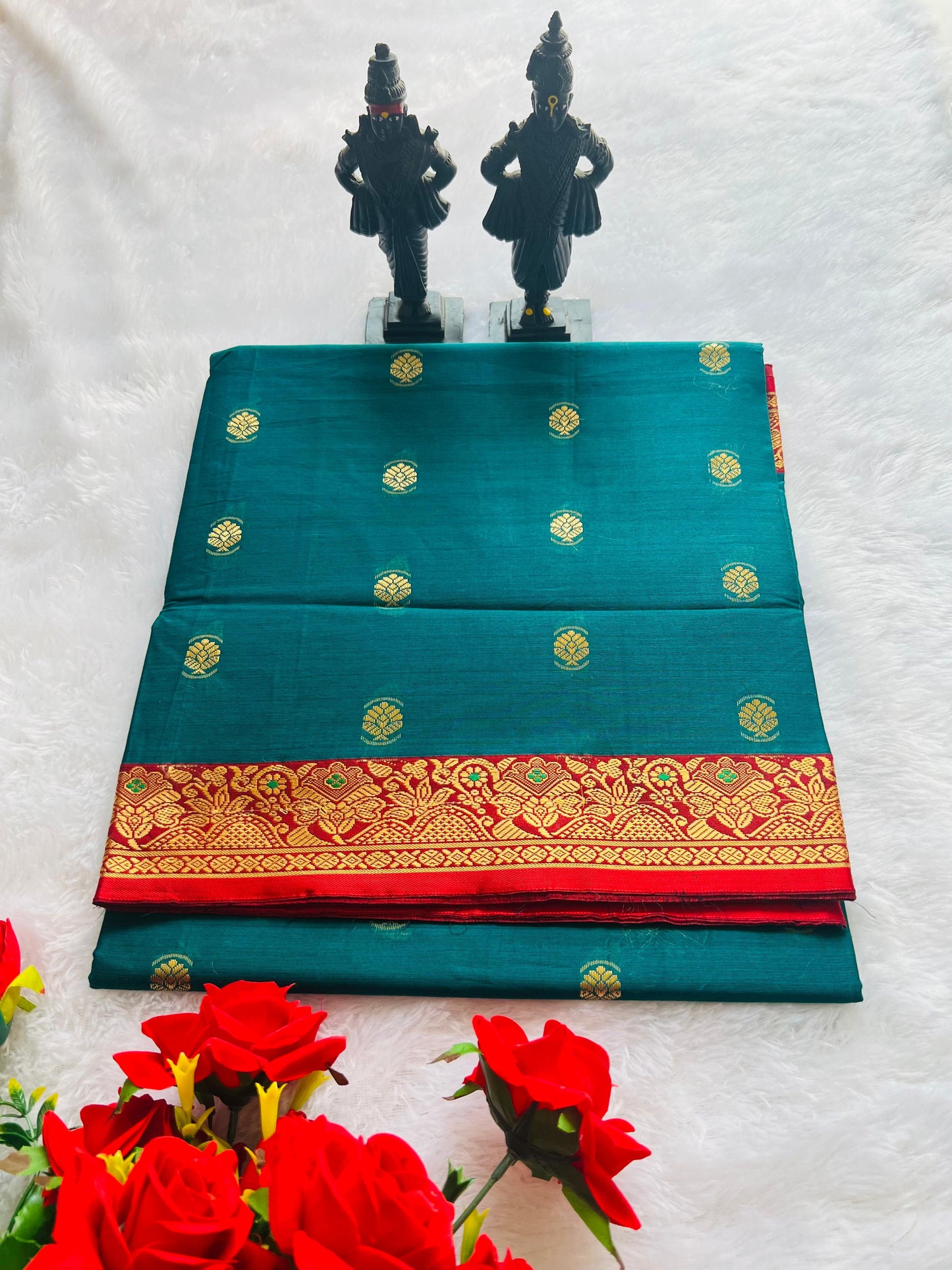 Peacock Blue Ahalya Narayanpeth Cotton Saree | With Unstitched Blouse Piece For Women
